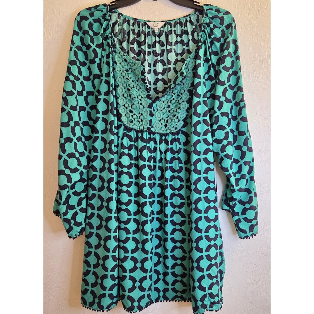 Crown & Ivy NWT Womens Plus 3x Tunic Top Crochet Preppy Peasant  Boho Chic Artsy